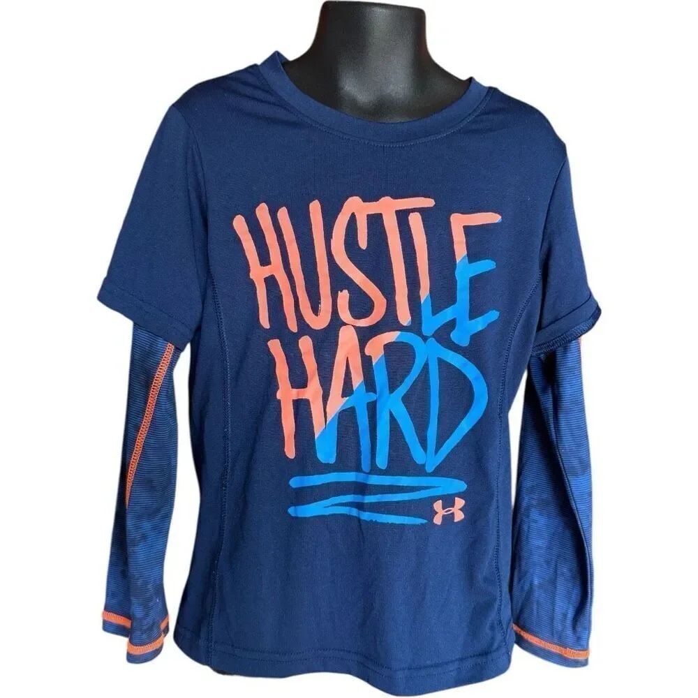 Youth Boys Under Armour Dri-Fit Hustle Hard Long Sleeve Graphic Tee Shirt - Sz 5